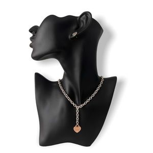 Tiffany & Co Sterling Silver Rubedo Heart Tag Lariat Necklace